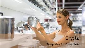  Presentation with modern color - Colorful PPT theme enhanced with woman choosing a the right backdrop and a coral colored foreground