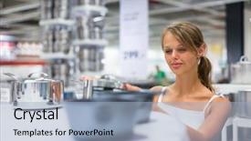  Presentation with modern color - Presentation theme featuring woman choosing a the right background and a light blue colored foreground