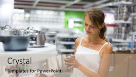  Presentation with modern color - Cool new slide set with woman choosing a the right backdrop and a soft green colored foreground