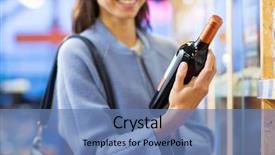  Presentation with wine store - Beautiful PPT theme featuring woman choosing and buying wine backdrop and a teal colored foreground