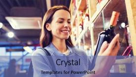  Presentation with consumerism - PPT layouts enhanced with woman choosing and buying wine background and a ocean colored foreground