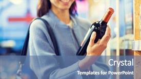  Presentation with media buying - Colorful PPT layouts enhanced with woman choosing and buying wine backdrop and a ocean colored foreground