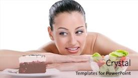  Presentation with healthy food - Colorful slide set enhanced with woman choosing between healthy food backdrop and a coral colored foreground