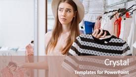  Presentation with fancy dress - Presentation with woman choosing between two dress background and a coral colored foreground
