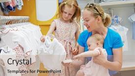  Presentation with children hands - Cool new PPT theme with woman choosing children apparel backdrop and a coral colored foreground