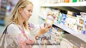  Presentation with milk dairy - Colorful presentation design enhanced with woman choosing fresh milk produce backdrop and a soft green colored foreground