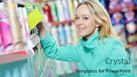  Presentation with chemistry - Cool new PPT layouts with woman-choosing-household-chemistry-produces backdrop and a seafoam green colored foreground
