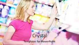  Presentation with chemistry - Slides with woman choosing household chemistry produces background and a  colored foreground