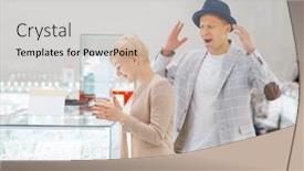  Presentation with price - Presentation theme enhanced with woman choosing jewels man in shock from the price background and a light gray colored foreground