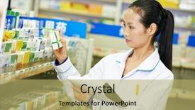  Presentation with chemist - Amazing slide deck having woman choosing tablets in china backdrop and a yellow colored foreground