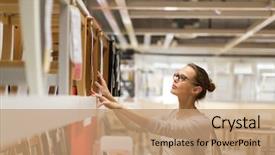  Presentation with modern color - Amazing slide deck having woman choosing the right furniture backdrop and a coral colored foreground