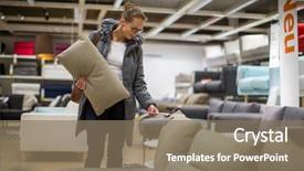  Presentation with apartment - Beautiful PPT layouts featuring woman choosing the right furniture backdrop and a violet colored foreground