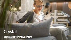  Presentation with apartment - Beautiful slides featuring woman choosing the right furniture backdrop and a dark gray colored foreground