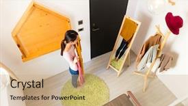  Presentation with water top view of amazon - Presentation theme featuring woman choosing which clothes better background and a  colored foreground