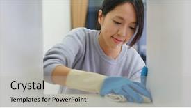  Presentation with cabinet - PPT layouts with woman clean the cabinet background and a light gray colored foreground