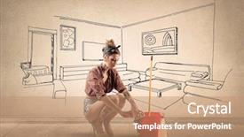  Presentation with room cleaning - Slide deck featuring woman cleaning a floor daydreaming background and a  colored foreground