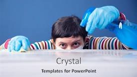  Presentation with disinfectant - Presentation design with woman-cleaning-and-polishing background and a sky blue colored foreground