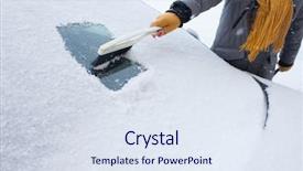  Presentation with car cleaning - Presentation theme having woman cleaning car from snow background and a sky blue colored foreground