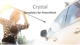 Presentation with car cleaning - Cool new presentation theme with woman-cleaning-car-window backdrop and a white colored foreground