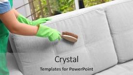  Presentation with home cleaning service - Amazing slide deck having woman cleaning couch with brush backdrop and a light gray colored foreground