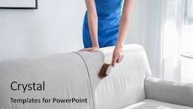  Presentation with home cleaning service - Amazing theme having woman cleaning couch with brush backdrop and a light gray colored foreground