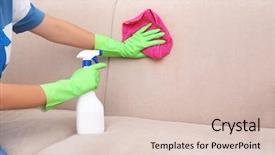  Presentation with cleaning - Presentation theme consisting of woman cleaning couch with duster background and a lemonade colored foreground