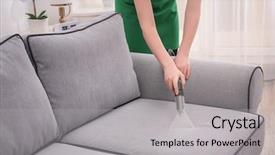  Presentation with cleaning - Slides enhanced with woman cleaning couch with vacuum background and a light gray colored foreground