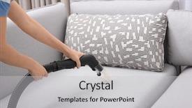  Presentation with pregnant woman cleaning - Colorful PPT layouts enhanced with woman cleaning couch with vacuum backdrop and a light gray colored foreground