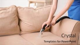  Presentation with cleaning - Slide deck consisting of woman cleaning couch with vacuum background and a  colored foreground