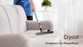  Presentation with cleaning - PPT layouts consisting of woman cleaning couch with vacuum background and a light gray colored foreground