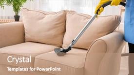  Presentation with cleaning - Audience pleasing slide deck consisting of woman cleaning couch with vacuum backdrop and a coral colored foreground