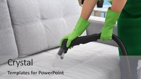  Presentation with cleaning - Slides with woman cleaning couch with vacuum background and a light gray colored foreground