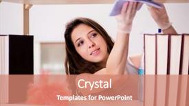  Presentation with dust occupational lung - Presentation design featuring woman cleaning dust from bookshelf background and a coral colored foreground
