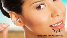  Presentation with pregnant woman cleaning - PPT layouts consisting of woman cleaning ear using cotton background and a coral colored foreground