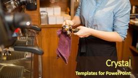  Presentation with pregnant woman cleaning - PPT theme featuring woman cleaning espresso machine background and a tawny brown colored foreground