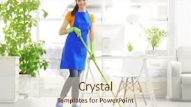  Presentation with cleaning - Cool new slide deck with woman cleaning floor with mop backdrop and a lemonade colored foreground