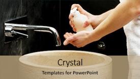  Presentation with hand washing - Audience pleasing PPT theme consisting of woman cleaning her hands backdrop and a coral colored foreground