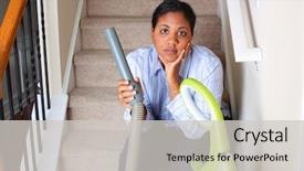  Presentation with house maid - Colorful presentation enhanced with woman cleaning in her house backdrop and a light gray colored foreground
