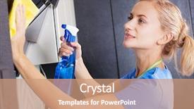  Presentation with pregnant woman cleaning - PPT theme having woman cleaning kitchen young woman background and a  colored foreground
