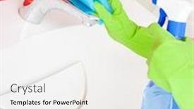  Presentation with bathroom - PPT theme with woman-cleaning-sink-and-faucet background and a white colored foreground