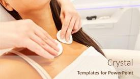  Presentation with beautician - Presentation consisting of woman-cleaning-skin-with-cotton background and a lemonade colored foreground