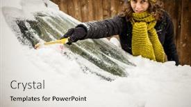  Presentation with car cleaning - Slide deck with woman-cleaning-snow-from-car background and a white colored foreground