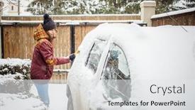  Presentation with blizzard - PPT layouts having woman-cleaning-snow-from-car background and a white colored foreground