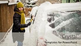  Presentation with blizzard - Audience pleasing slide deck consisting of woman-cleaning-snow-from-car backdrop and a light gray colored foreground