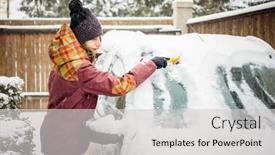  Presentation with blizzard - Presentation design enhanced with woman-cleaning-snow-from-car background and a light gray colored foreground