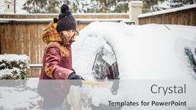  Presentation with blizzard - Presentation consisting of woman-cleaning-snow-from-car background and a light gray colored foreground