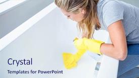  Presentation with tub - PPT layouts consisting of woman cleaning the bath tub background and a sky blue colored foreground