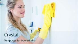  Presentation with bathroom - Audience pleasing theme consisting of woman cleaning the bathroom backdrop and a sky blue colored foreground