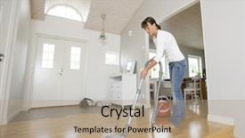  Presentation with house maid - PPT layouts enhanced with woman cleaning the house background and a coral colored foreground