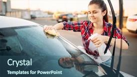  Presentation with spray - PPT theme featuring woman cleans front glass background and a ocean colored foreground